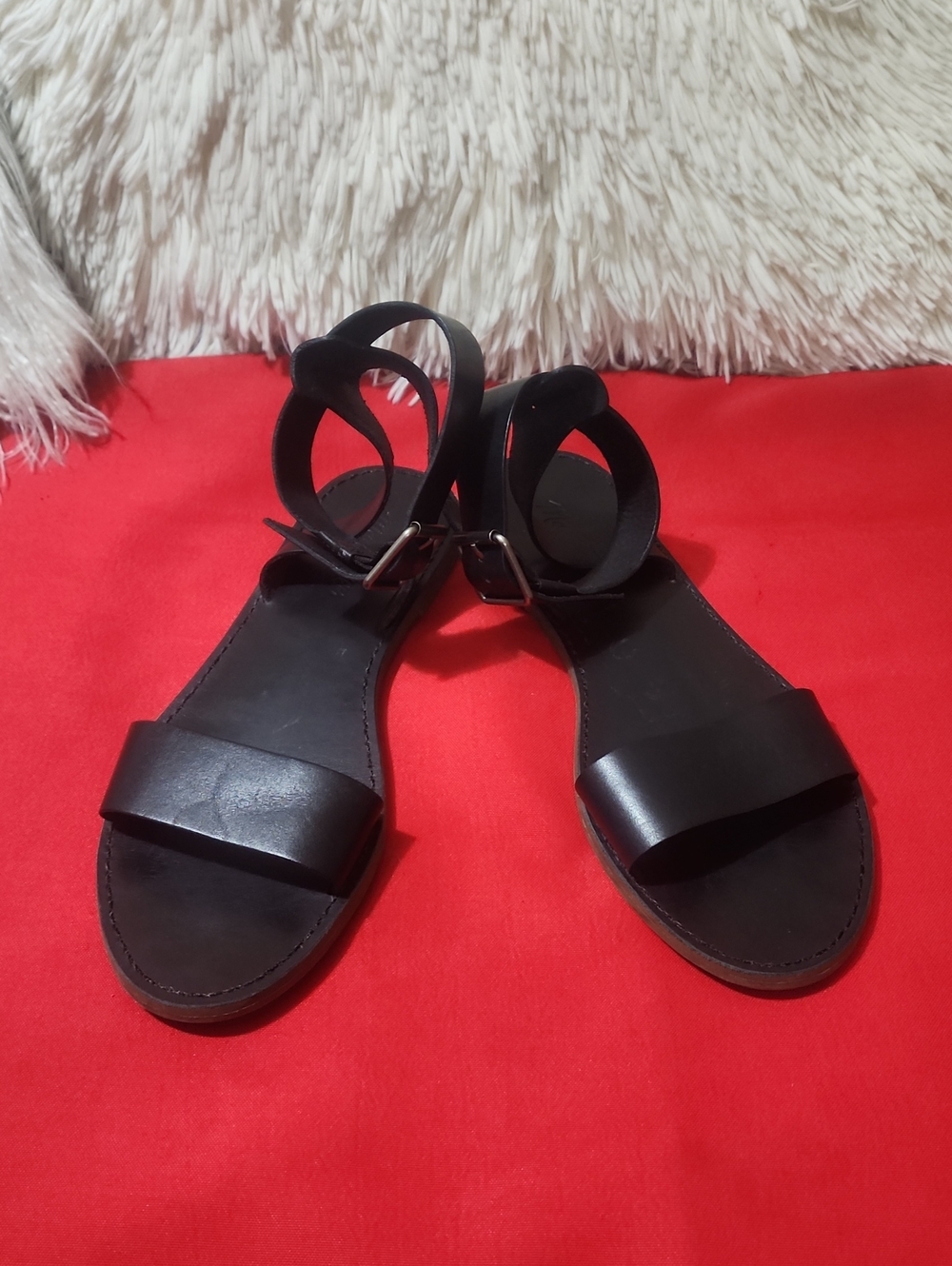 Madewell The Boardwalk Ankle-Strap Black Flat Sandals